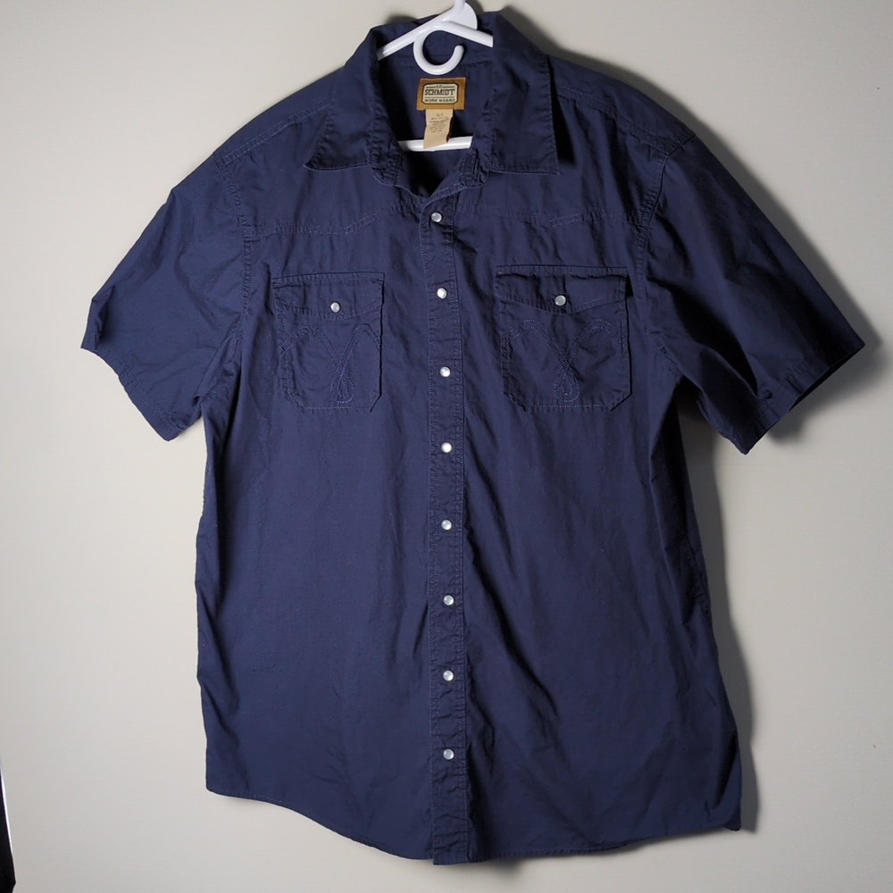 C.E. Schmidt Work Short Sleeve Western Pearl Snap Shirt Blue Size XLT